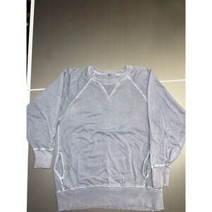 Zenana Outfitters Grey Acid Wash Raglan Sweatshirt Pullover Pockets Large